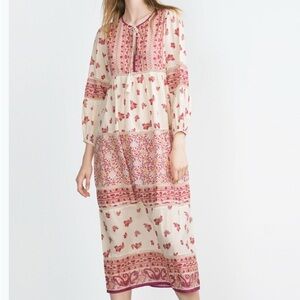 Zara Tan and Red Embellished Maxi Dress XS